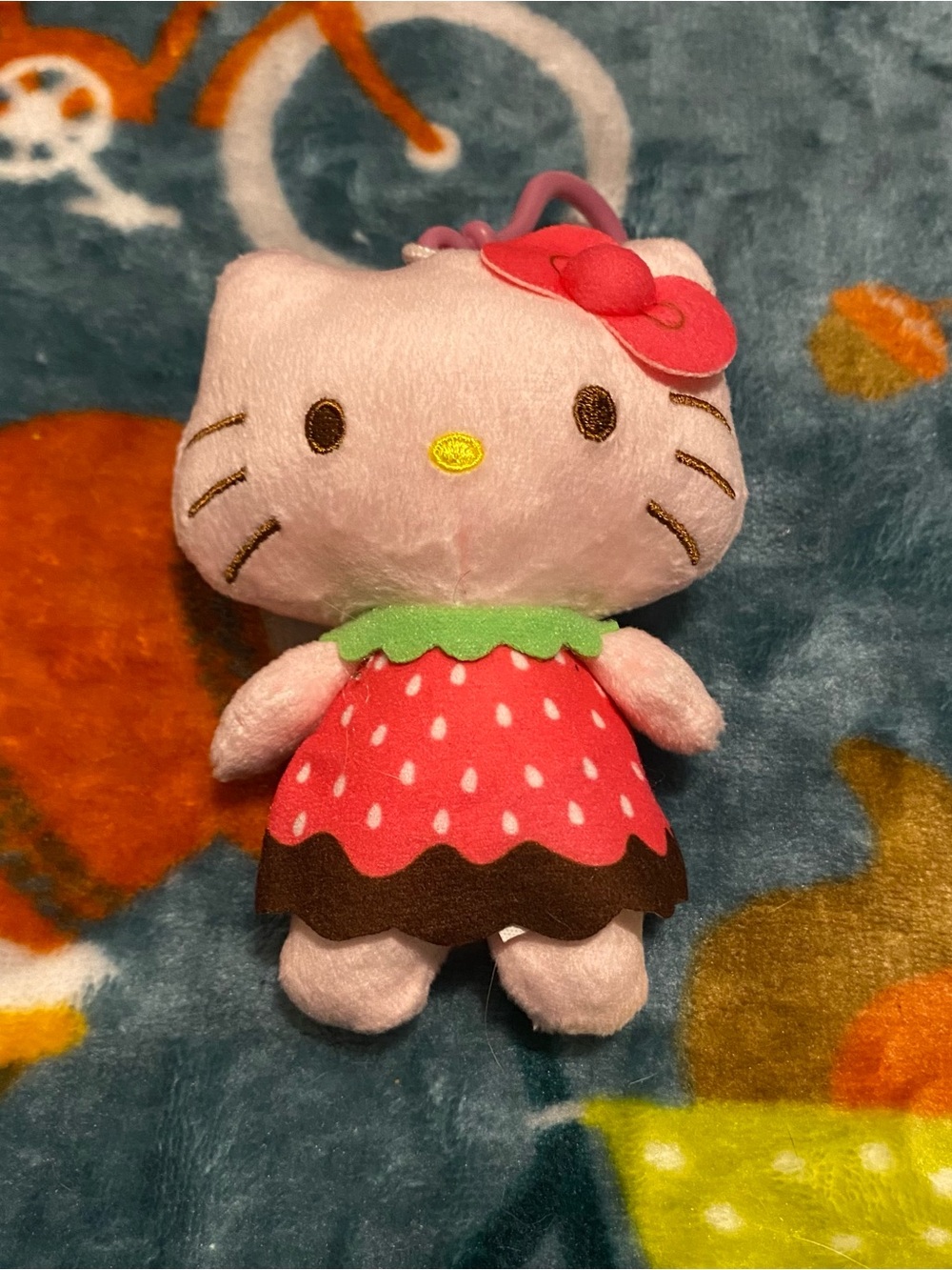 Sanrio Hello Kitty 4in Plush Clip-On Keychain Pink Chocolate Strawberry Dress
